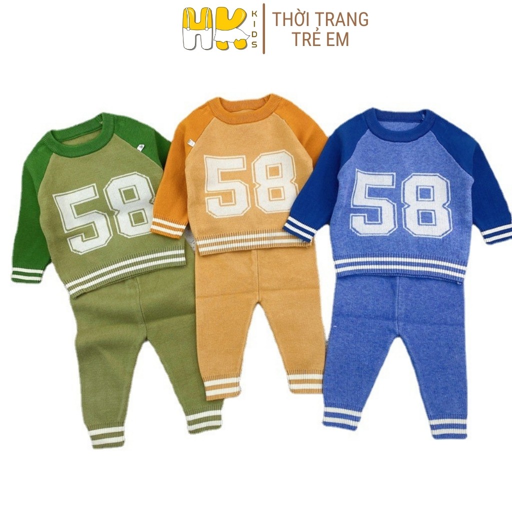 Bộ len số thể thao cho bé trai từ 0-3 tuổi, chất len 2 lớp cao cấp mềm mịn - HK KIDS (mã 8215)