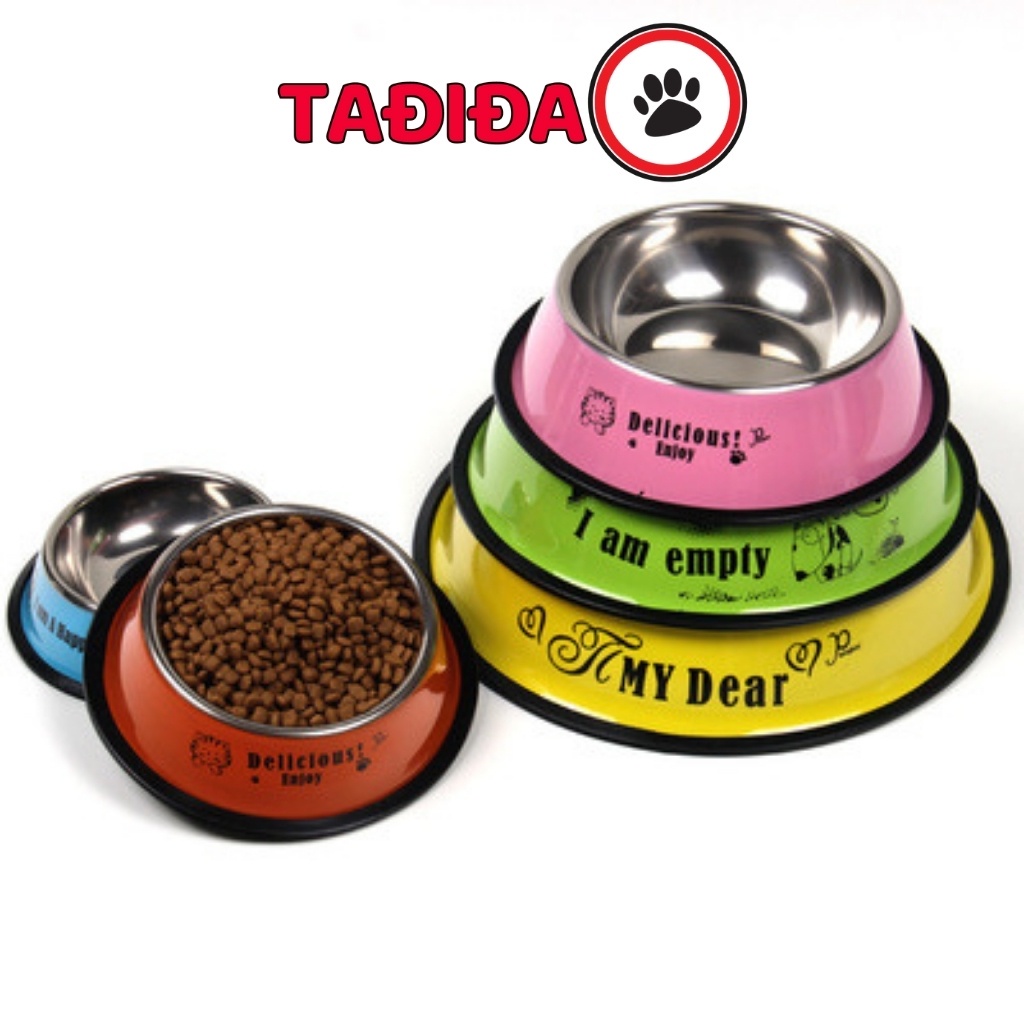 Bát ăn cho Chó Mèo inox chống trượt, Tô ăn cho Thú Cưng nhiều màu sắc - Tadida Pet