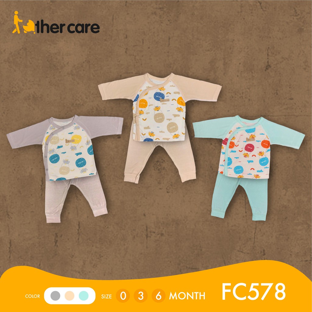 Bộ Quần Áo sơ sinh DT FatherCare Cài Lệch - Họa Tiết Voi Trơn FC578