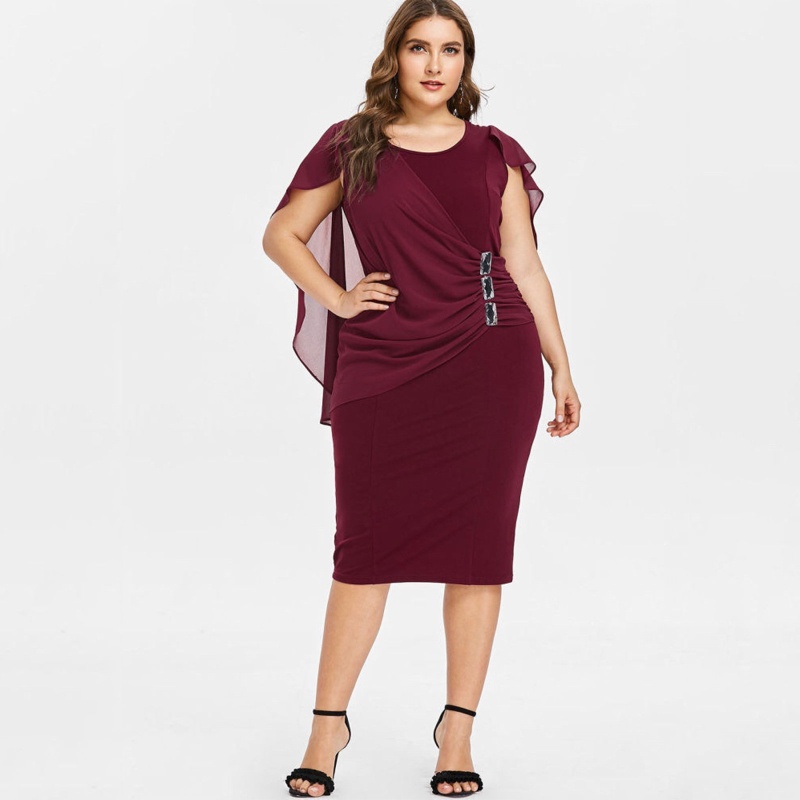 Đầm Midi Dáng Bút Chì Vạt Trước Không Đối Xứng Thời Trang Dự Tiệc Cho Nữ