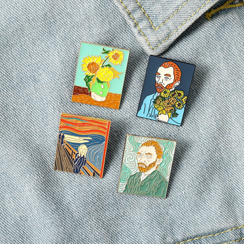 Huy hiệu cài áo hình tranh sơn dầu hình hoa hướng dương Van Gogh