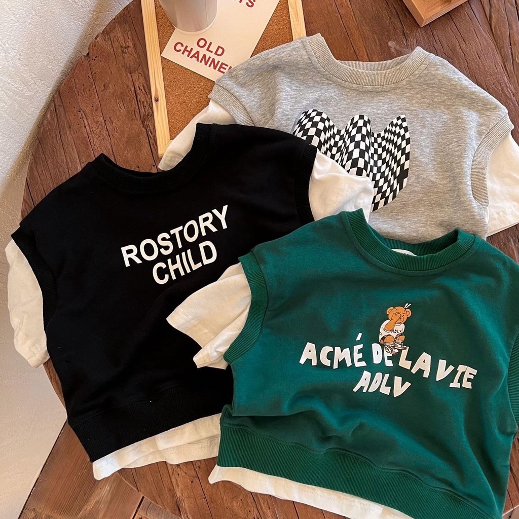 [Hàng Sẵn Sàng!!]Hàng Mới Về Áo Thun Tay Ngắn Giả Hai Lớp Họa Tiết Kẻ Sọc Thời Trang Mùa Hè Cho Bé Trai