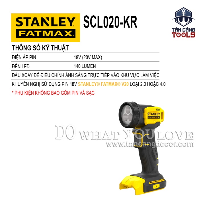 Đèn Pin Dùng Pin 20V Stanley FatMax SCL020-KR ( Thân Máy )