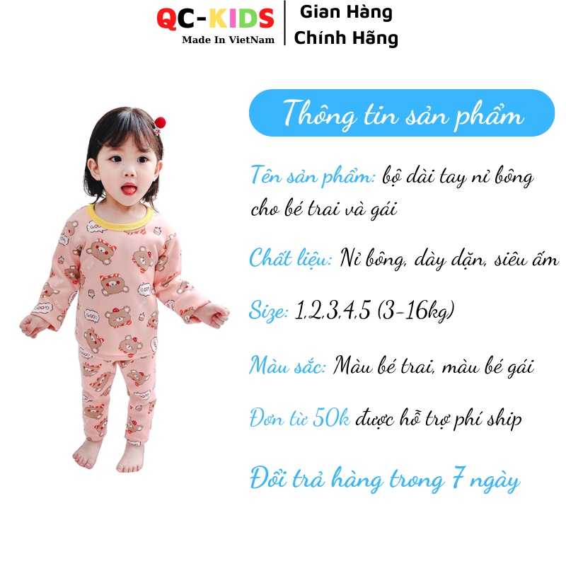 Bộ quần áo thu đông dài tay trẻ em chất liệu nỉ bông dày dặn cho bé trai và bé gái 3-16kg