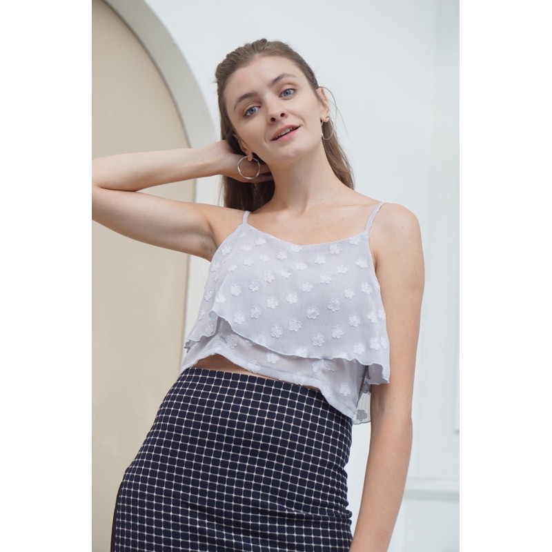 áo hai dây tầng voan xám hoa nổi (337FA) | BigBuy360 - bigbuy360.vn