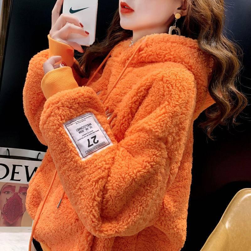 Áo Hoodie Len Lông Cừu Dày Dáng Rộng Phong Cách Thu Đông Mới 2021