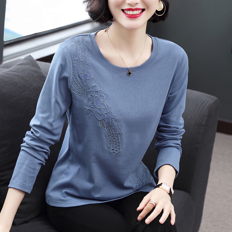Áo sơ mi có đáy bằng cotton tinh khiết của phụ nữ mùa xuân năm 2021 của phụ nữ mới nóng kim cương thêu trên cùng lỏng lẻ