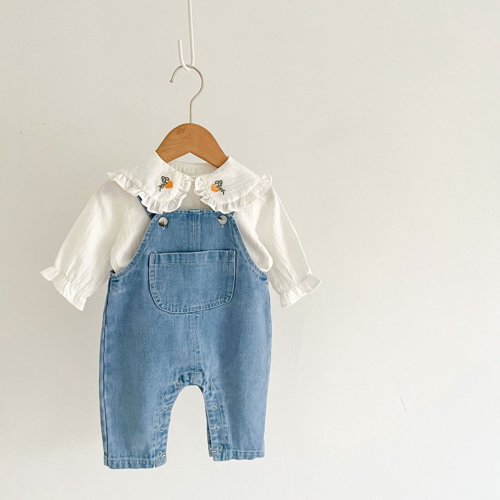 Quần Yếm jeans cotton Dáng Rộng Phong Cách Mới Cho Bé Gái