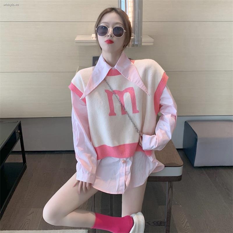 Áo khoác ghi lê dệt kim dáng rộng thời trang mùa thu mới dành cho nữ 2021