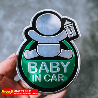 Sticker hình dán metal Baby in car - Màu xanh lá