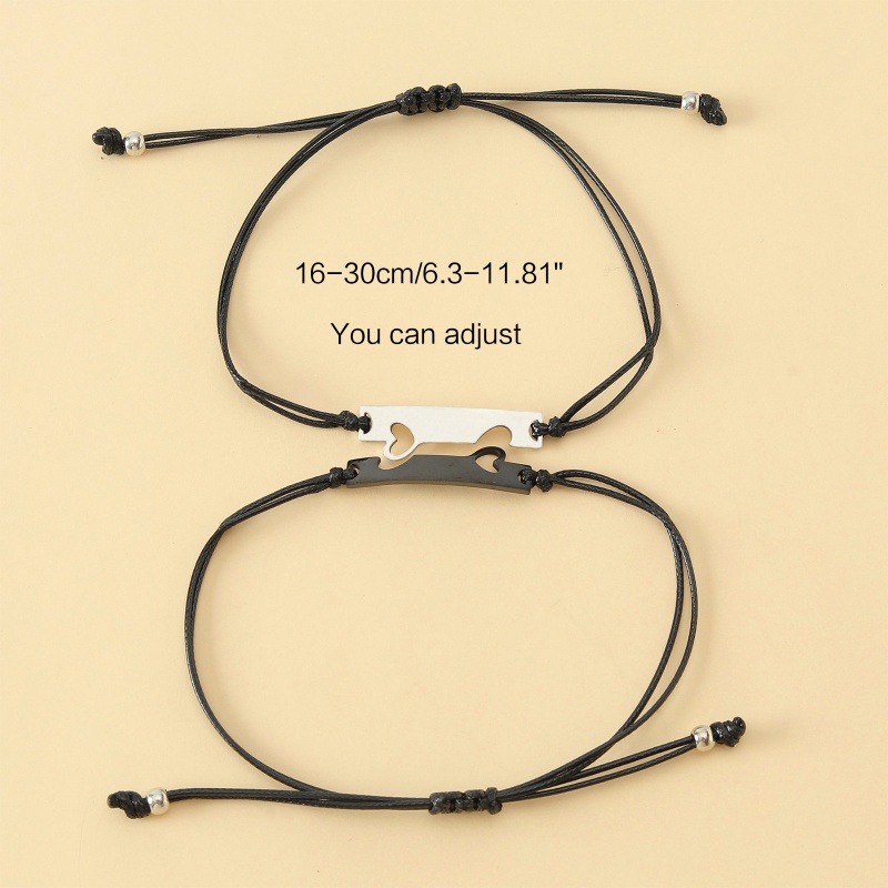 Set 2 Vòng Tay Dây Thừng Mặt Trái Tim Chữ Nhật Sáng Tạo Cho Cặp Đôi