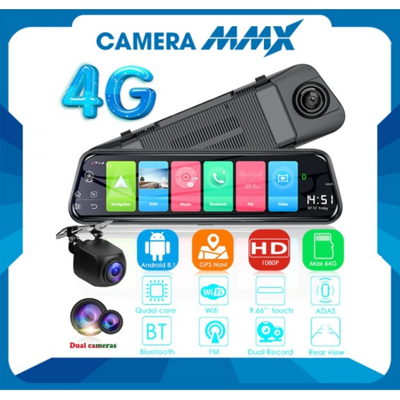 Camera Hành Trình MMX M10 Plus Ống Kính Kép Kết Nối Wifi ,Camera Gương Kèm Thẻ Nhớ 32GB, cam hành trình gương BH 12T