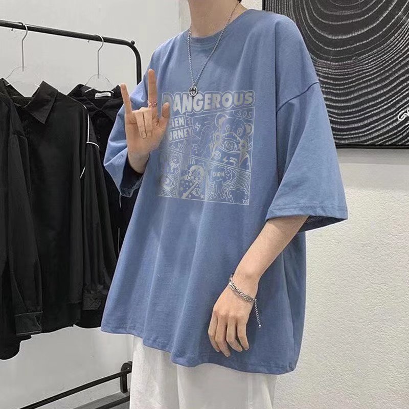 Áo Thun Tay Ngắn Dáng Rộng In Chữ Thời Trang Nhật Bản Cho Nam Size M-8XL