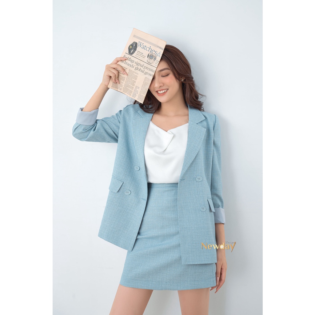 NEW DAY_Áo vest kẻ ô 4 cúc mắt cáo