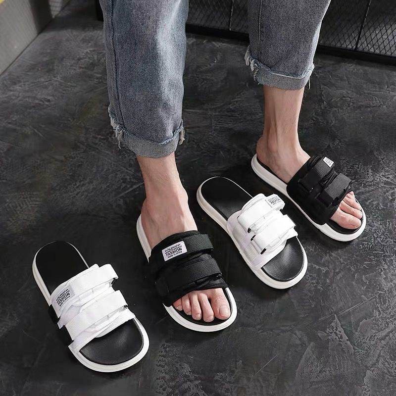 Dép lê nữ nam unnisex quai vải kéo dán thêu chữ fahsion đế siêu êm