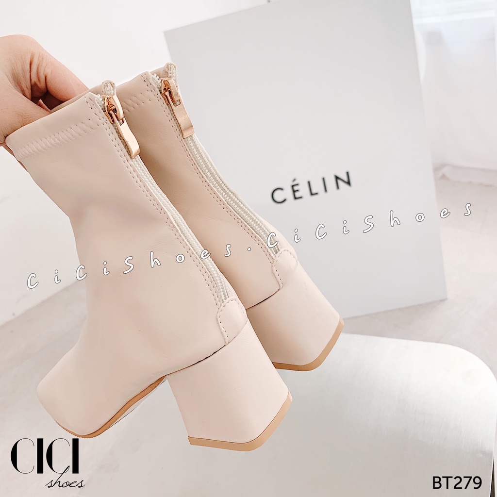 Giày Boot thời trang nữ CiCi Shoes gót vuông 5cm, bốt da lì cổ cao ôm sát - BT279