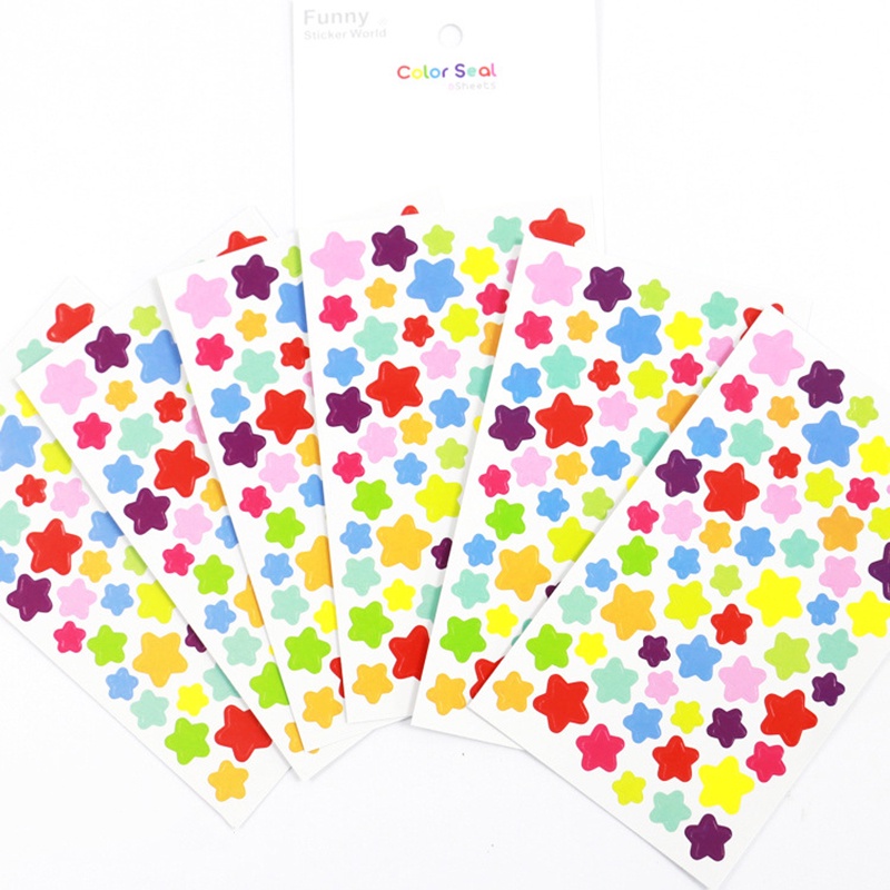 Set 6 Miếng Dán Hình Ngôi Sao / Trái Tim / Chấm Bi / Trái Tim Nhiều Màu Trang Trí Sổ Tay Diy