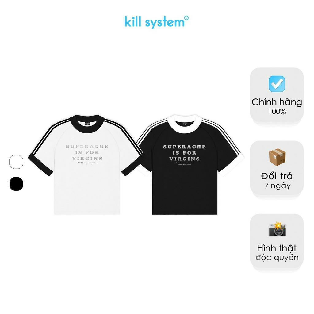 Áo thun nữ Killsystem form fit màu trắng tay ngắn ráp lăng Joji hình in kim tuyến chất vải cotton