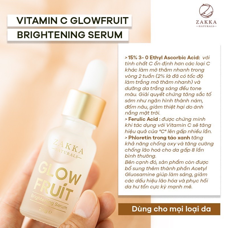 Serum  Vitamin C Zakka Naturals Glow Fruit Brightening Dưỡng Trắng
