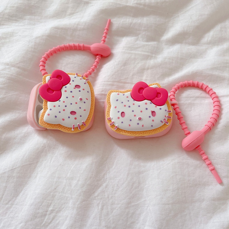 Vỏ Bảo Vệ Hộp Sạc Tai Nghe AirPods 2 1 3 Pro Hình Mèo Hello Kitty 3D Dễ Thương