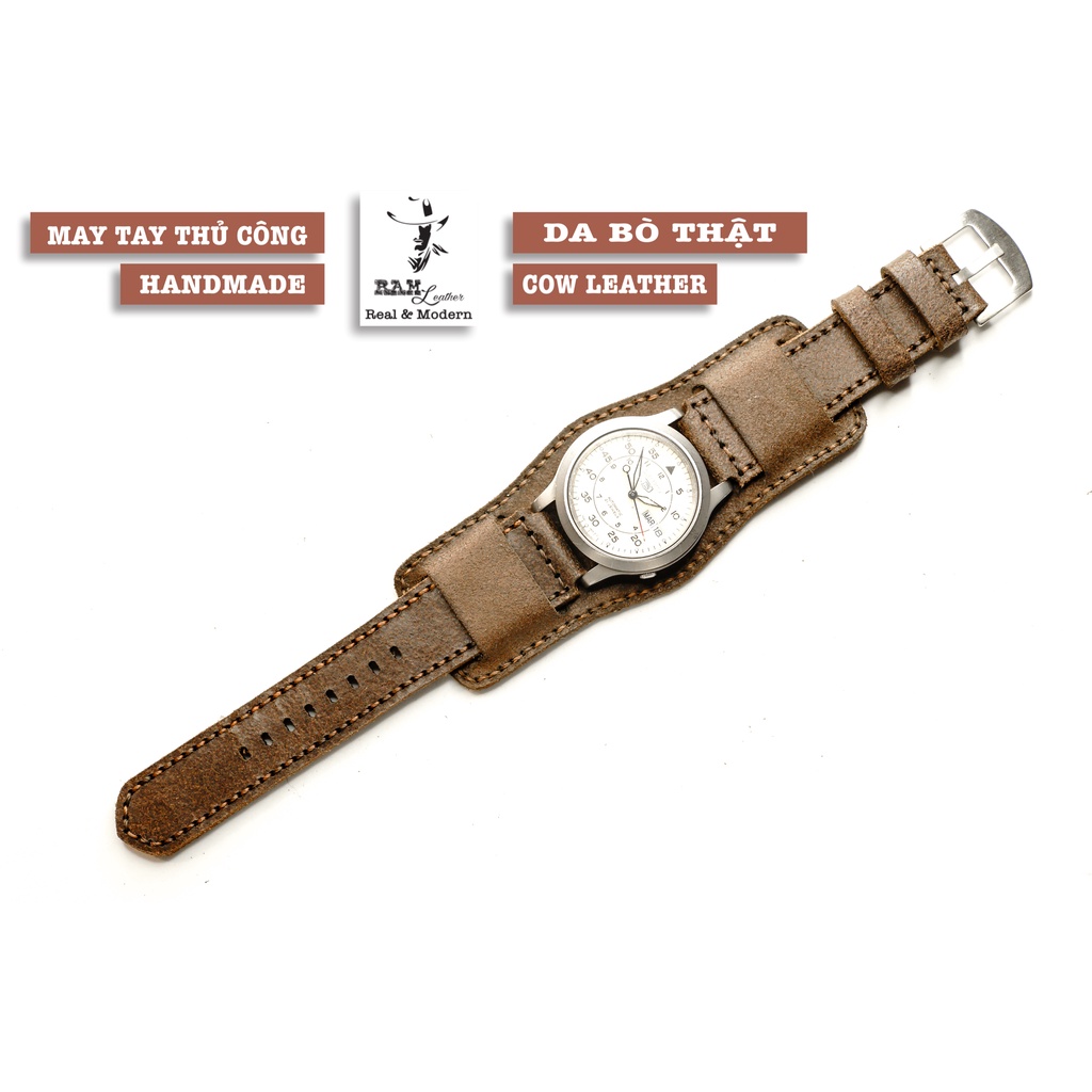 Dây đồng hồ da bò vintage kiểu quân đội RAM Leather B2 Vintage - tặng khóa chốt và cây thay dây