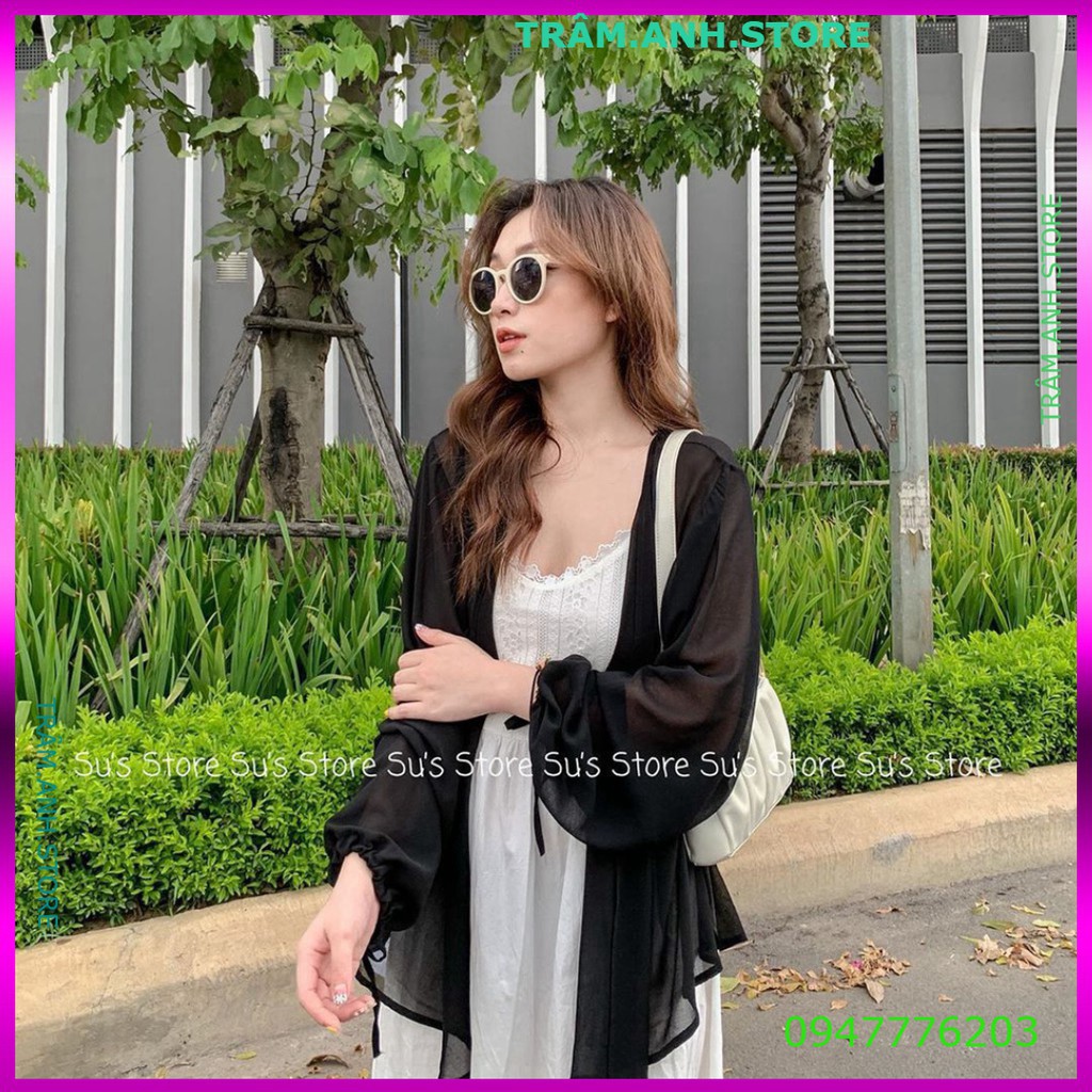 ÁO KHOÁC VOAN TAY BUỘC NƠ ĐEN TRẮNG - ÁO CADIGAN VOAN LỤA MỎNG KHOÁC NGOÀI RÚT DÂY ULZZANG 👗 👑 | BigBuy360 - bigbuy360.vn