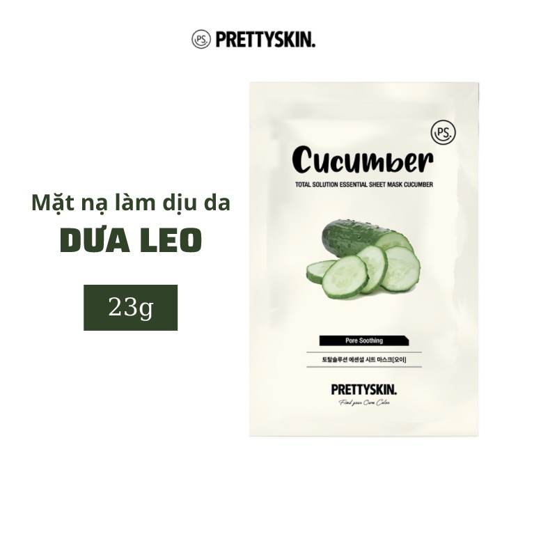 Mặt nạ tinh chất dưa leo PRETTYSKIN. Total Solution Essential Sheet Mask làm dịu làn da nhạy cảm 23ml