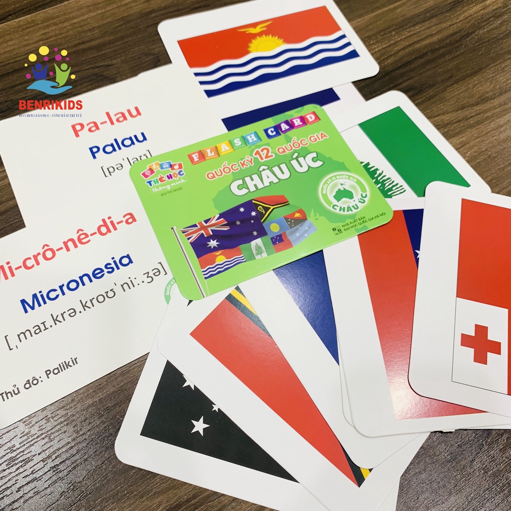 Bộ Thẻ Học Song Ngữ Quốc Kỳ Các Quốc Gia Trên Thế Giới- CHÂU ÚC Flaschcard Kèm Hình Ảnh Sinh Động