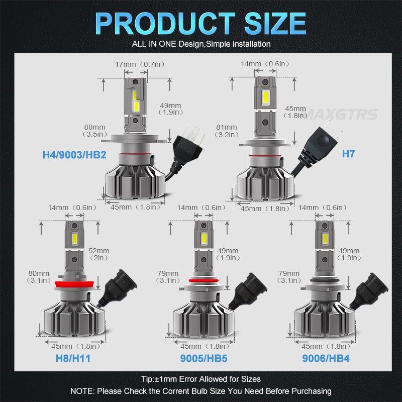 Bộ 2 Bóng Đèn LED Pha Sương Mù MAXGTRS Không Quạt Canbus Kích Thước Nhỏ 12V 6500k Siêu Sáng S5 H8 H11 9006 H4 H7