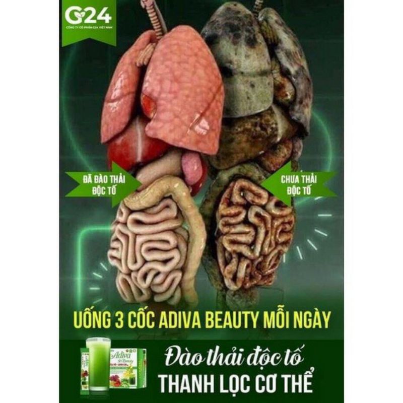 (Hộp 30 gói )Thải độc Adiva beauty tía tô linh chi  thanh lọc cơ thể