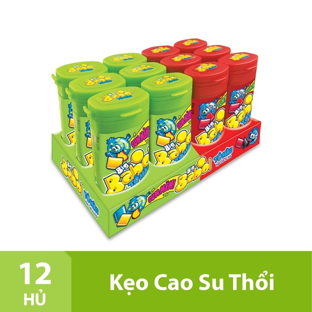 Hộp 12 hũ Kẹo cao su thổi Big Babol TÔ Màu 18g/hũ