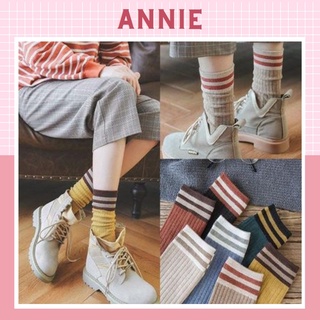 Tất cổ cao nữ, vớ len gân cổ cao nam nữ thời trang Vintage Hàn Quốc nhiều màu - Annie
