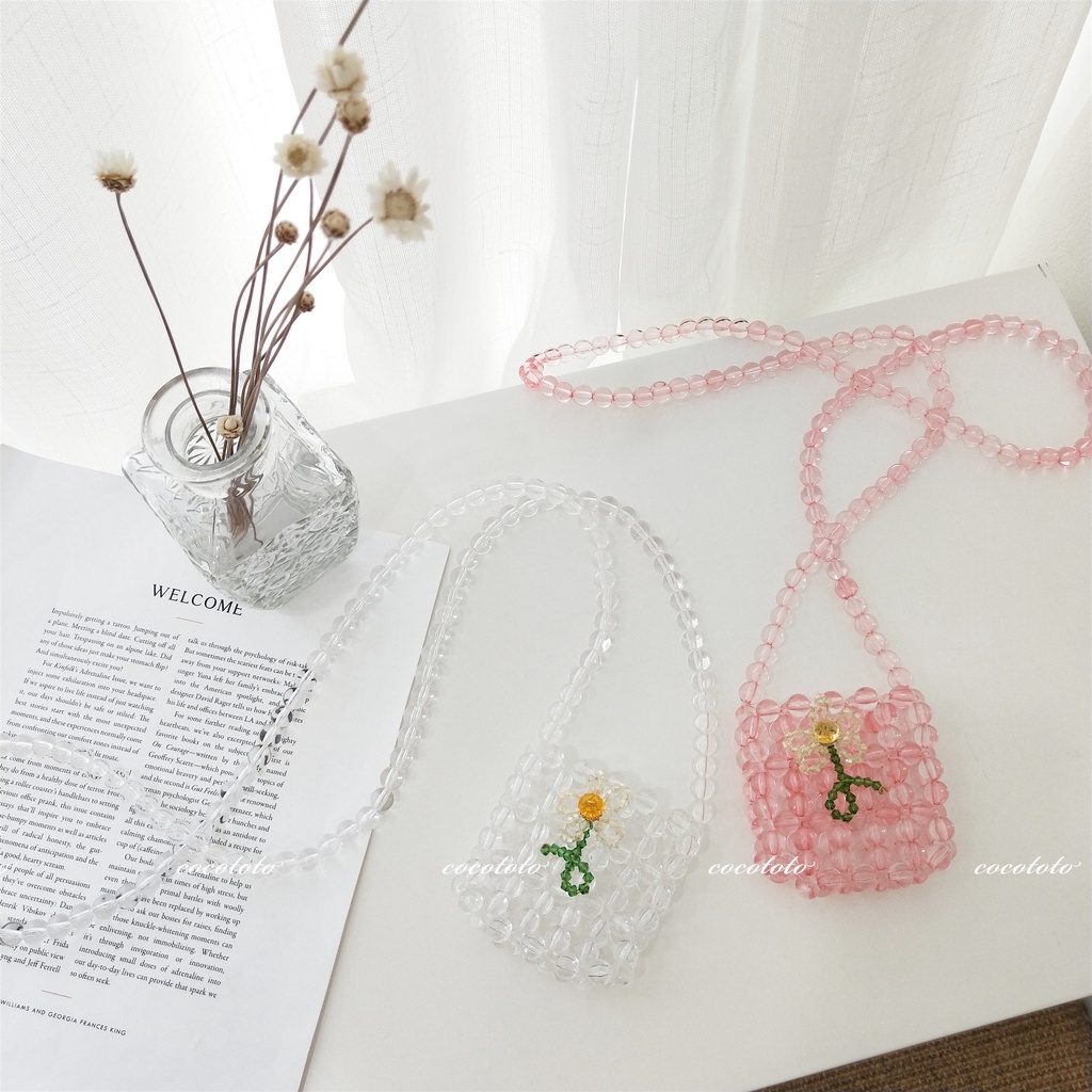 Túi xách đính cườm trong suốt hình bông hoa thời trang xinh xắn cho nữ