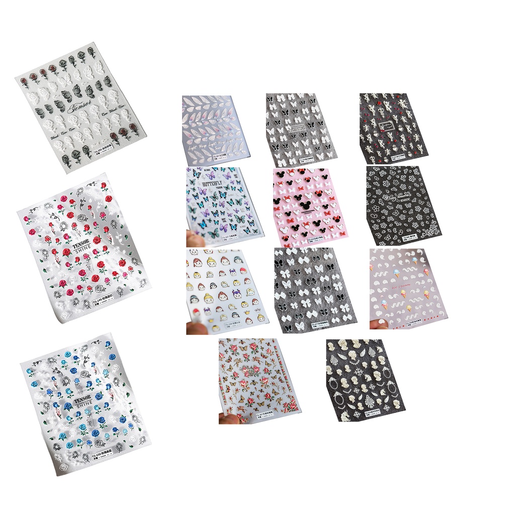 [Hàng mới về] Miếng Dán Trang Trí Móng Tay Siêu Mỏng Họa Tiết Khắc Nổi Nhiều Hình Dạng