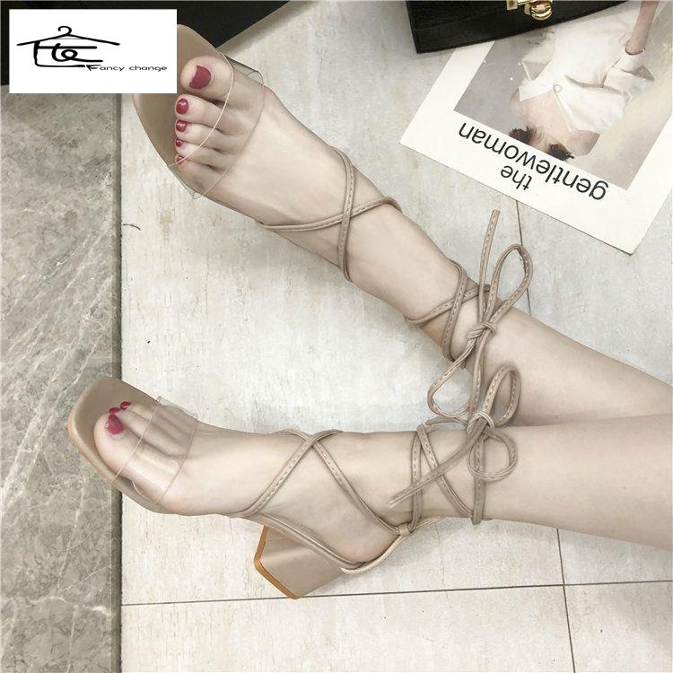 Giày Sandal Cao Gót Dây Chéo Đế Dày Thoải Mái Thời Trang Mùa Hè