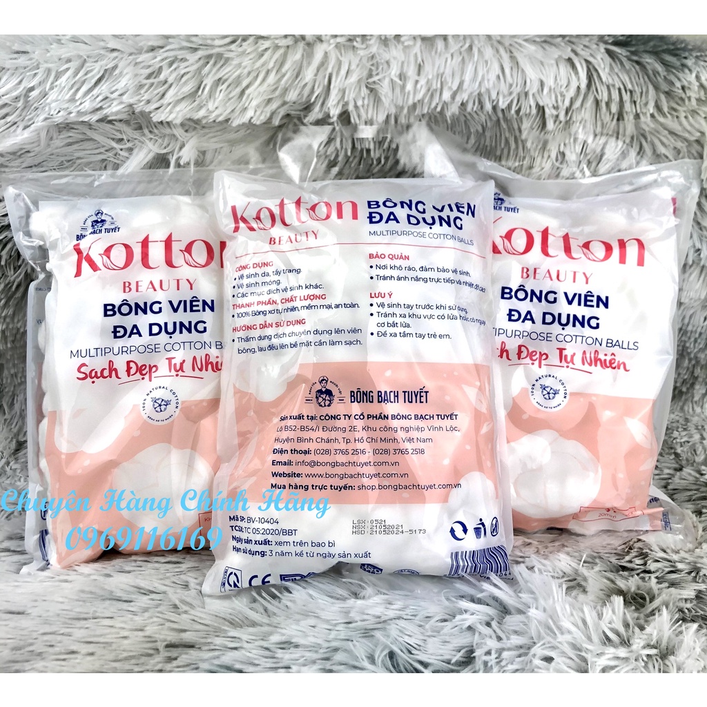 Bông Viên đa dụng Kotton Beauty gói 80g chính hãng Bông Bạch Tuyết - Bông gòn dạng viên 20mm 80g/ gói