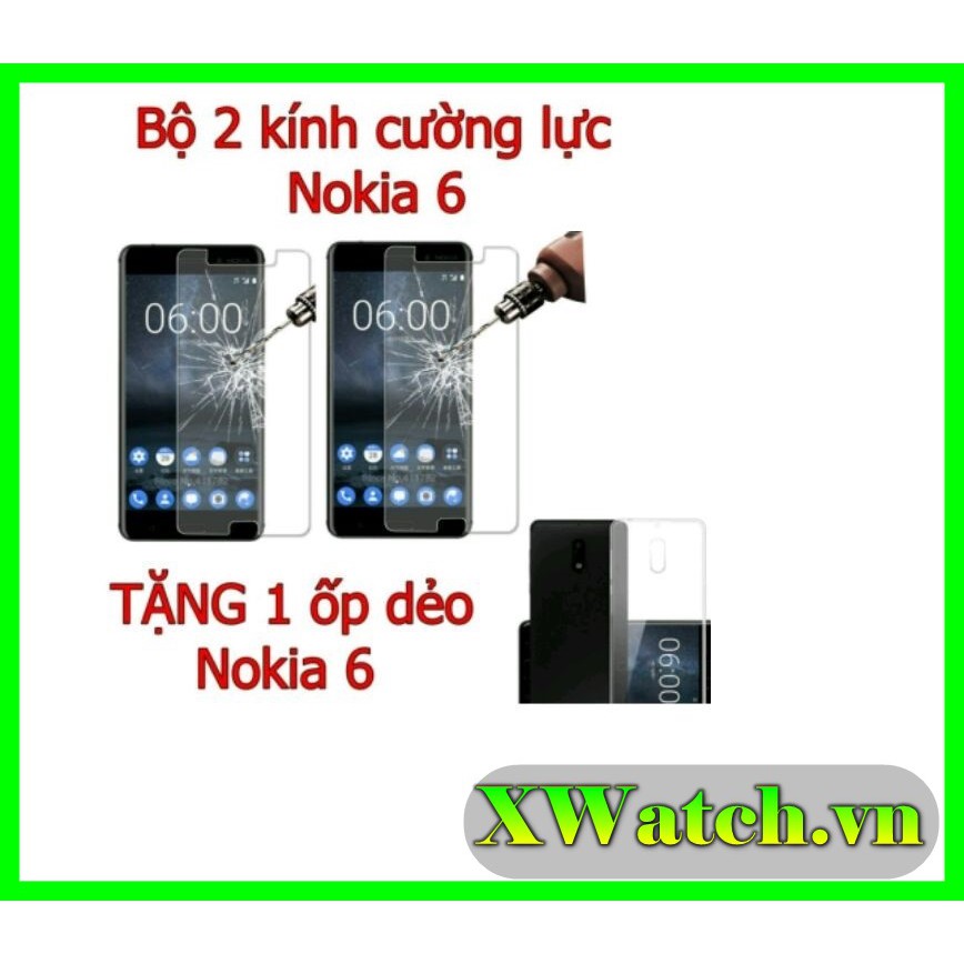 Bộ 2 kính cường lực Nokia X6 trong suốt (tặng ốp silicon)