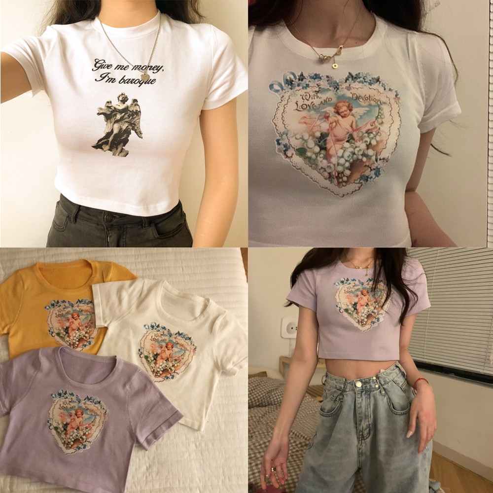 Áo Thun Croptop Tay Ngắn Kiểu Dáng Trẻ Trung Quyến Rũ Cho Nữ