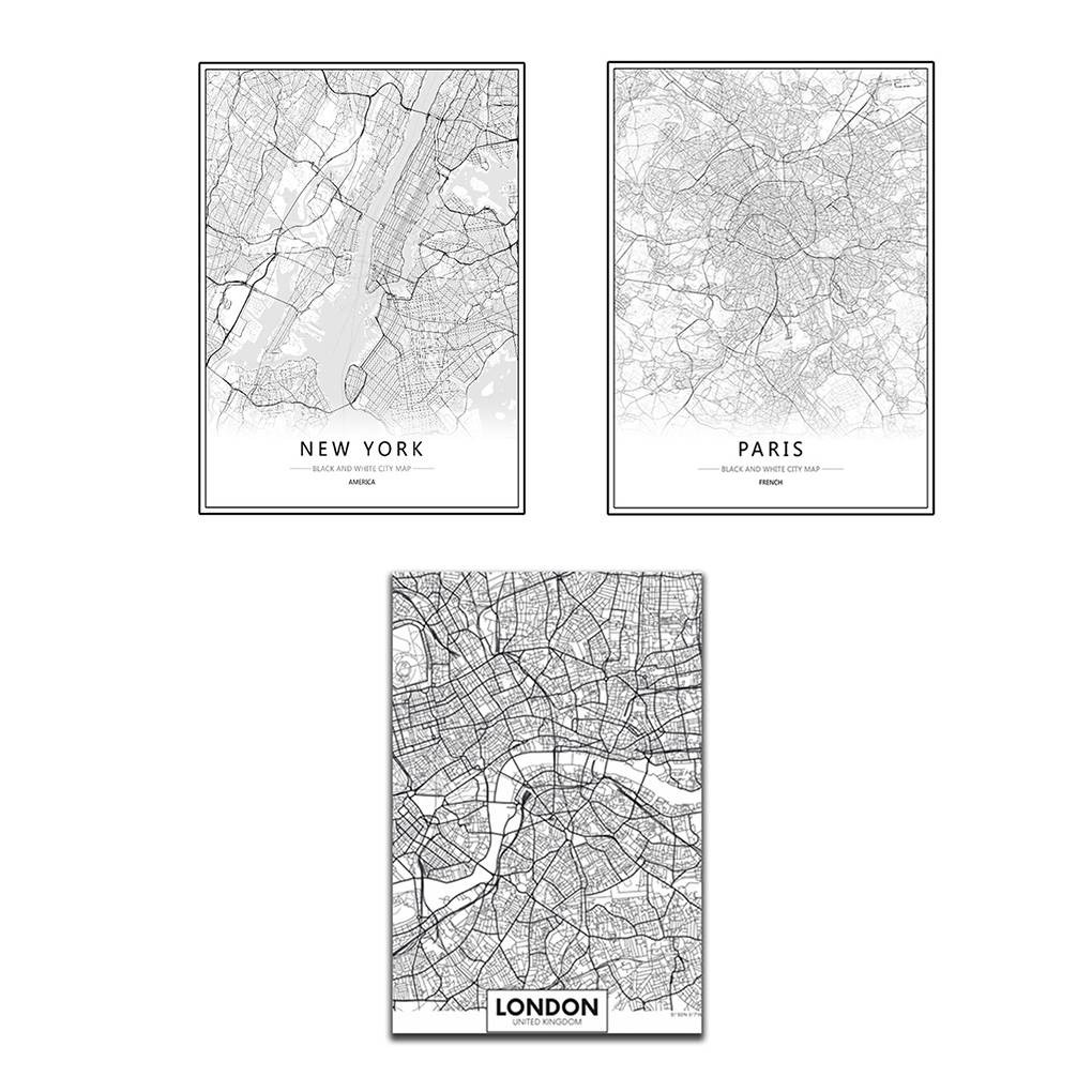 London New York Paris Canvas Wall Painting World City Map Poster Black White Abstract Oil Picture Unframed Oil Drawing