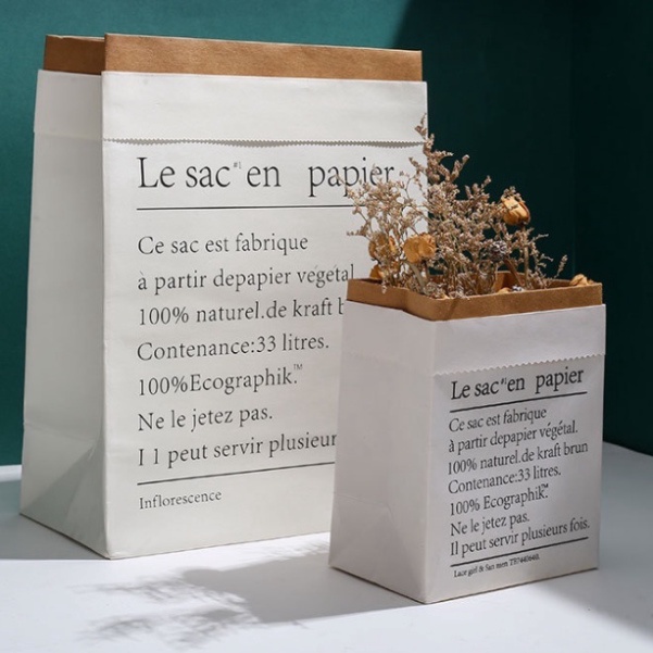 Túi giấy Kraft in chữ LESAC đựng hoa lá đồ trang trí decor chụp ảnh
