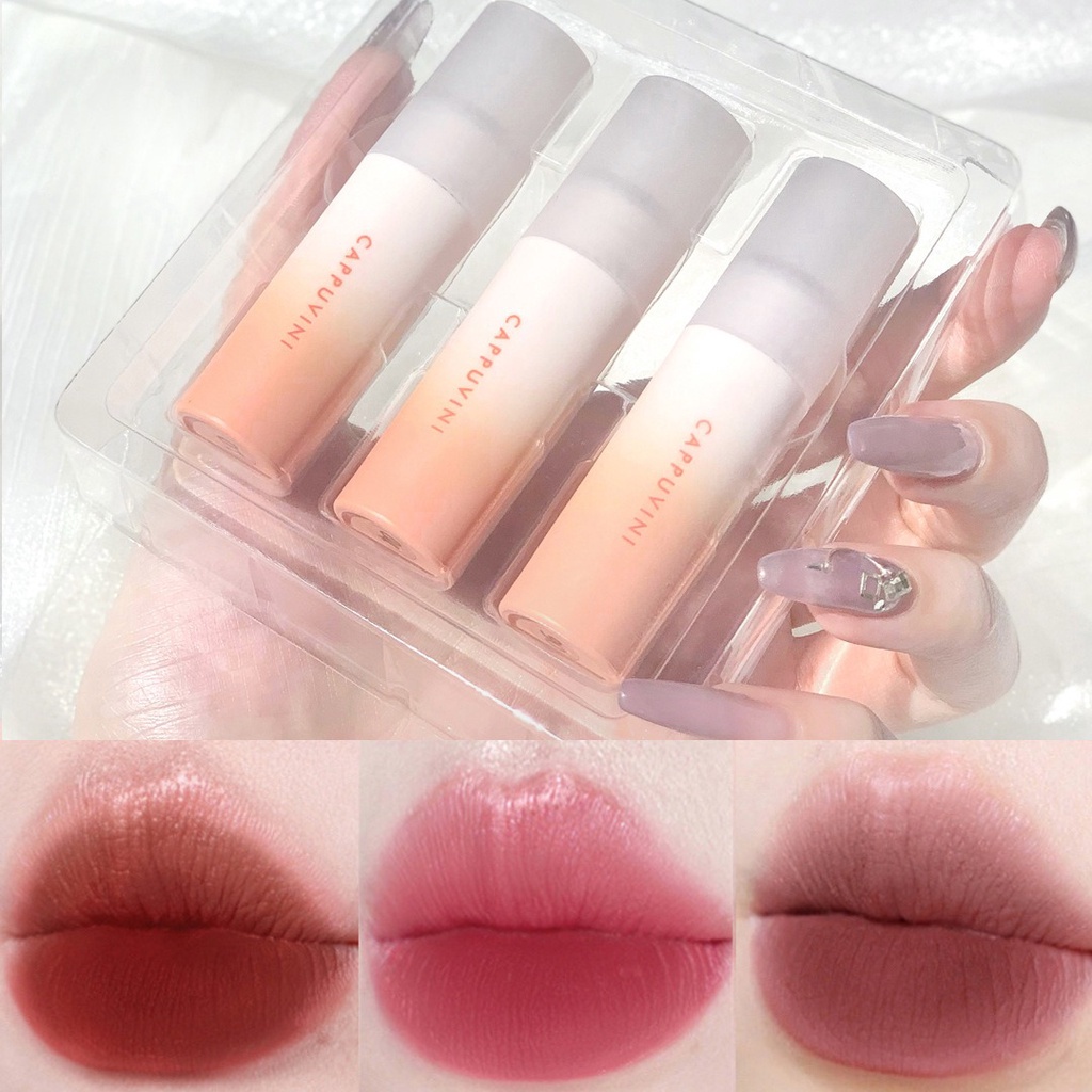 3 set Son kem lì Cappuvini mềm mịn lâu trôi Chống Nước Lâu Phai Chất Son Siêu Mượt Mà