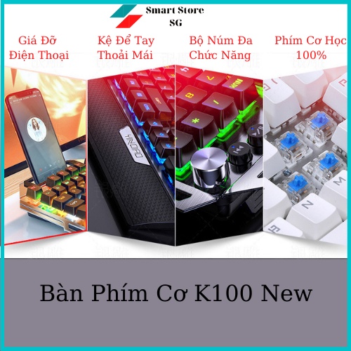 Bàn Phím Máy Tính, Bàn Phím Cơ Gaming K100 Full LED Có Kê Tay Phím Cơ Gõ Cực Đã Cho Laptop Máy Tính PC