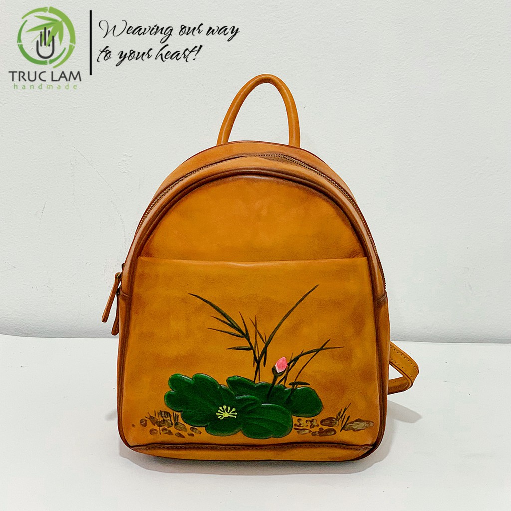 Balo Thời Trang Nữ Da Thật Cao Cấp Họa Tiết Hoa Sen – Trúc Lâm Handmade