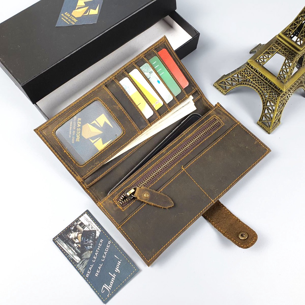 Ví cầm tay nam da bò sáp WL122VB  - 100% da bò thật, BH 3 năm