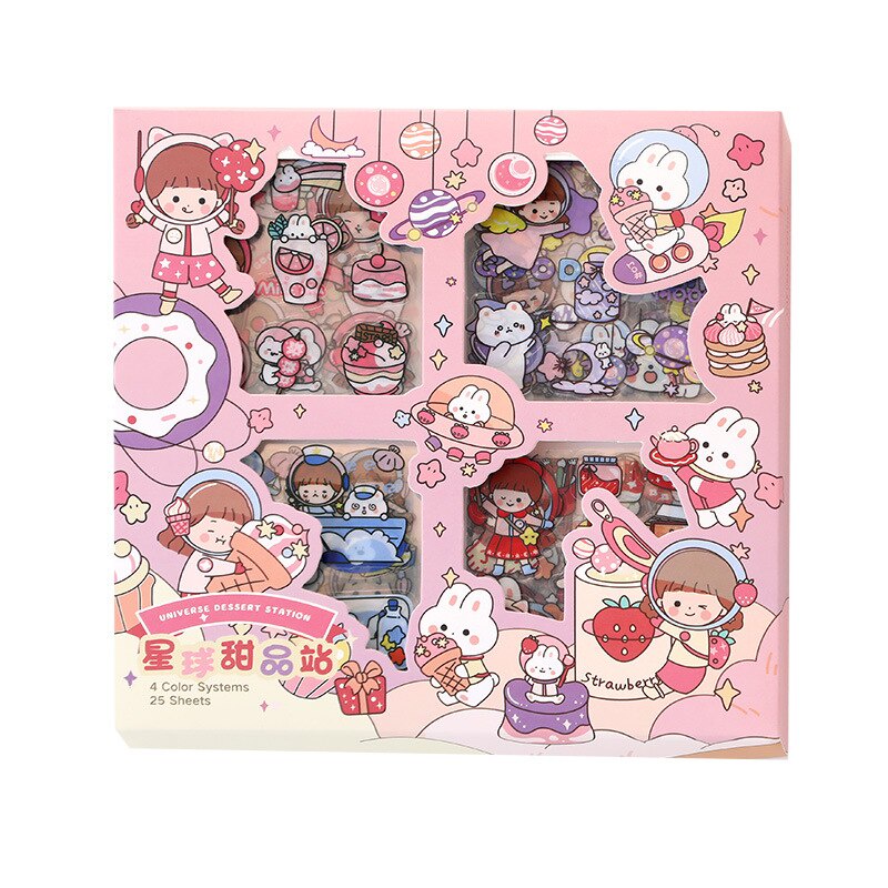 Set 100 tờ nhãn dán PET hình cô gái hoạt hình dễ thương