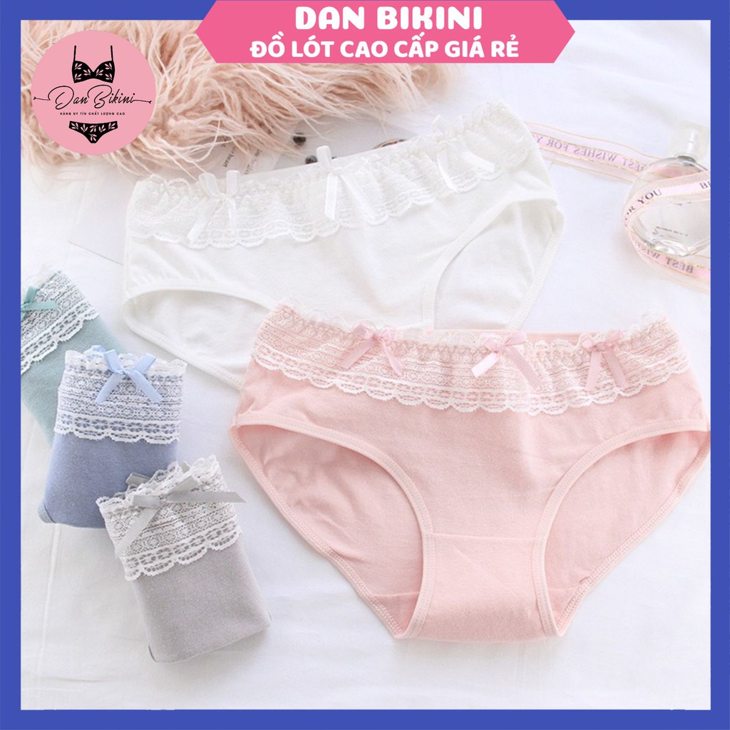 Quần Lót Nữ ❤️FREESHIP❤️ Quần Lót Nữ Cotton kháng khuẩn 100% viền bèo đính nơ điệu đà được chọn màu mẫu C004