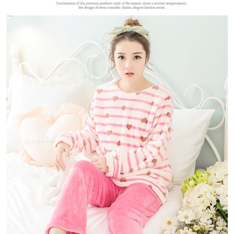 ✧✧Bộ Đồ Ngủ Chất Nỉ Dày Dặn Giữ Ấm In Họa Tiết Dễ Thương Thời Trang Thu Đông Cho Nữ | BigBuy360 - bigbuy360.vn