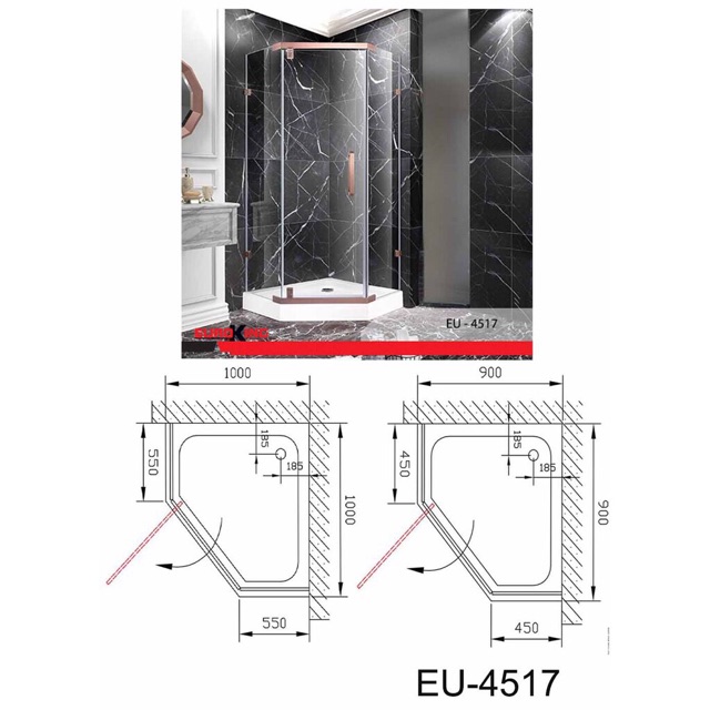 PHÒNG TẮM VÁCH KÍNH CAO CẤP EUROKING EU-4517, TẮM ĐỨNG, BỒN TẮM, NHẬP KHẨU, BẢO HÀNH 3 NĂM