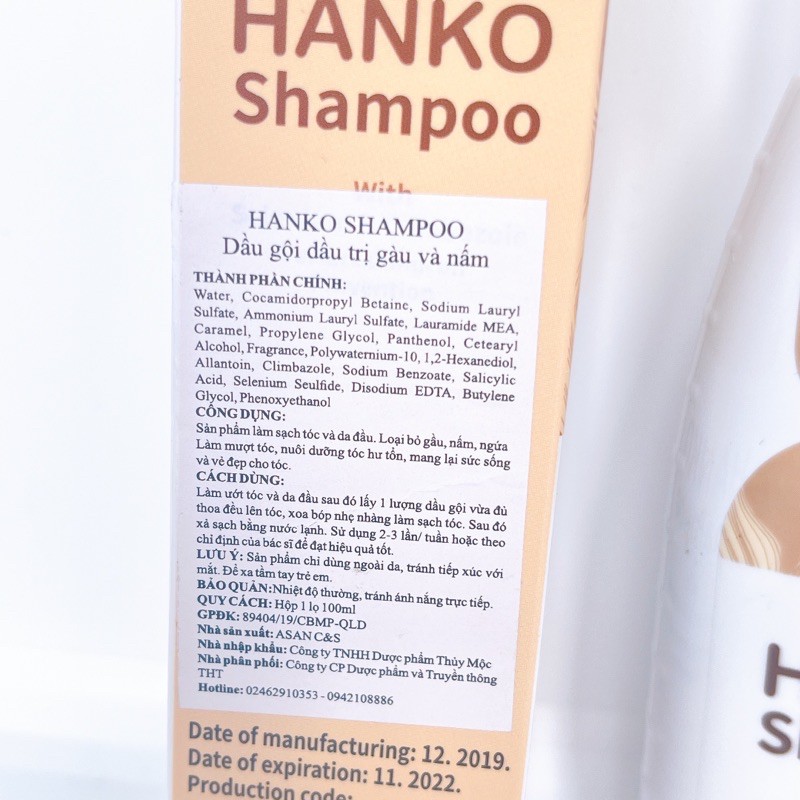 Dầu Gội Giảm Gàu, nấm, vảy nến Hanko Shampoo Hàn Quốc 100ml