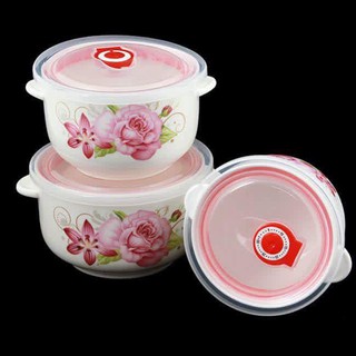 Bộ 3 bát sứ nắp hút chân không có tai